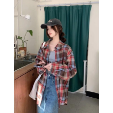 批发新款秋季韩版复古格子美式长袖衬衫宽松设计感小众外套慵懒衬衣