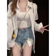 批发法式慵懒风chic长袖防晒衬衫女夏季宽松外搭薄款开衫外套清新衬衣