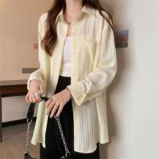 批发法式慵懒风chic长袖防晒衬衫女夏季宽松外搭薄款开衫外套清新衬衣