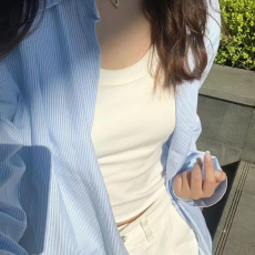 批发细条纹夏季蓝色衬衫长袖2026设计感小众宽松百搭衬衣打底上衣女