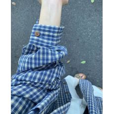 小众韩系格子衬衫女早秋新款百搭宽松慵懒风上衣外搭格纹衬衣外套