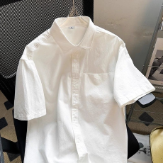 批发吾家有衣【纯棉短袖衬衫】短袖衬衫情侣上衣宽松百搭休闲简约衬衣