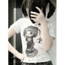 批发吾家有衣【1*1冰丝螺纹】日系辣妹亚文化印花复古修身波点短袖