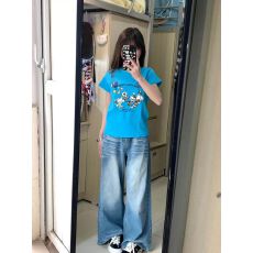 批发1*1纯棉 常规款 印花正肩短袖 高弹力新款夏季修身显瘦洋气上衣