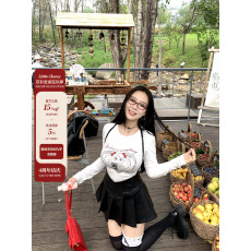 批发【不漏腰】长袖t恤新款修身打底衫设计感小众常规款辣妹上衣