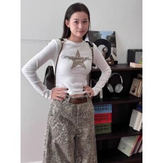 批发【不漏腰】长袖t恤新款修身打底衫设计感小众常规款辣妹上衣