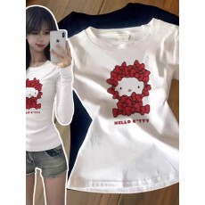 批发【不漏腰】长袖t恤新款修身打底衫设计感小众常规款辣妹上衣