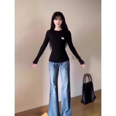 批发不漏腰长袖<b class='q'>t</b><b class='q'>恤</b>新款修身打底衫设计感小众常规款辣妹上衣