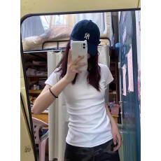 1*1纯棉 常规款 正肩短袖 高弹力新款夏季修身显瘦洋气上衣