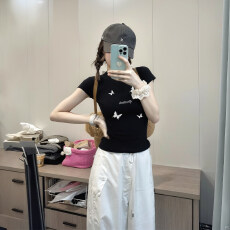 1*1纯棉 常规款 正肩短袖 高弹力新款夏季修身显瘦洋气上衣