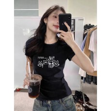 1*1纯棉 常规款 正肩短袖 高弹力新款夏季修身显瘦洋气上衣