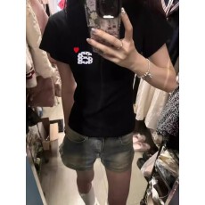 1*1纯棉 常规款 正肩短袖 高弹力新款夏季修身显瘦洋气上衣