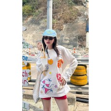 批发防晒罩衫女印花慵懒风<b class='q'>上衣</b>微透长袖斜肩防晒罩衫