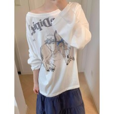 批发防晒罩衫女<b class='q'>印花</b>慵懒风上衣微透长袖斜肩防晒罩衫