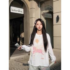 批发防晒罩衫女印花慵懒风上衣微透长袖斜肩防晒罩衫