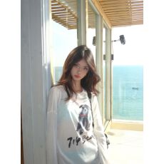 批发防晒罩衫女印花慵懒风上衣微透长袖斜肩防晒罩衫