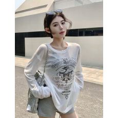 批发防晒罩衫女印花慵懒风上衣微透长袖斜肩防晒罩衫