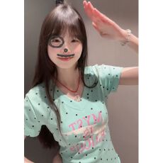 批发1*1纯棉 V领波点短袖正肩常规款短袖 高弹力新款夏季修上衣