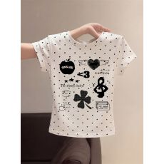 批发1*1纯棉 波点常规款 正肩短袖 高弹力新款夏季修身显瘦洋气上衣