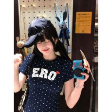 批发1*1纯棉 波点常规款 正肩短袖 高弹力新款夏季修身显瘦洋气上衣