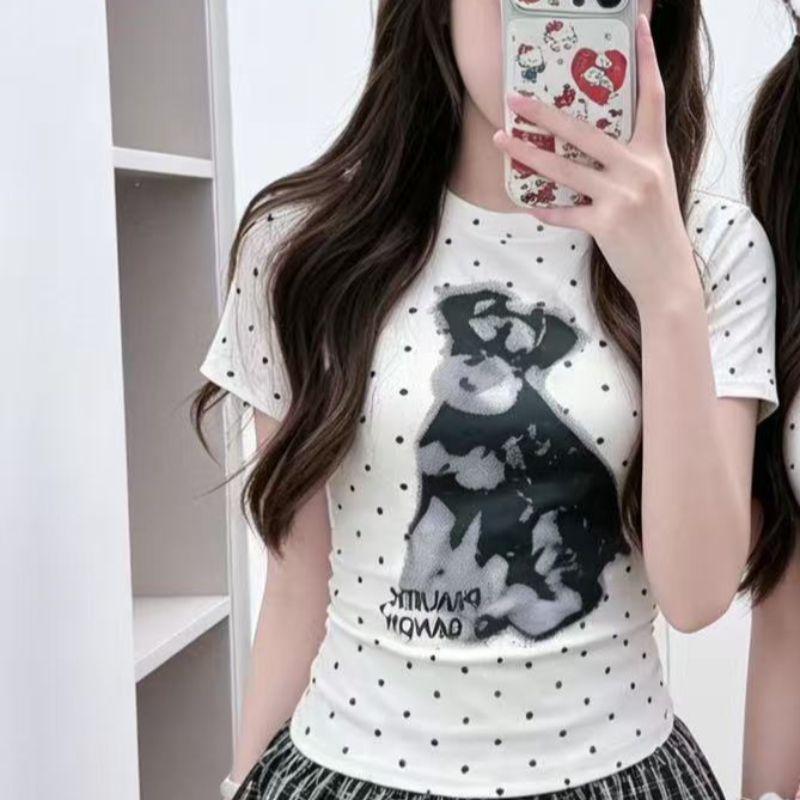 1 1 순면 도트 무늬 일반 섹션 긍정적 인 어깨 반팔 높은 탄력성 새로운 여름 몸매 가꾸기 슬림해 보이는 외국 가스 맨위