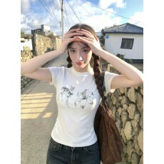 批发1*1纯棉 常规款 正肩短袖 高弹力新款夏季修身显瘦洋气上衣