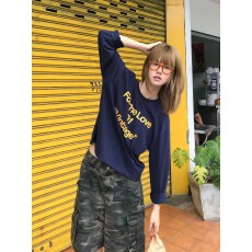 批发纯棉210克精梳精密印花<b class='q'>秋</b>季宽松长袖T恤女