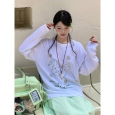 批发纯棉210克精梳精密<b class='q'>印花</b>秋季宽松长袖T恤女