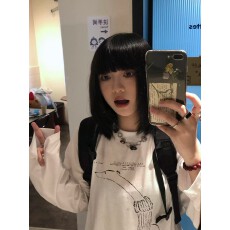批发纯棉210克精梳精密<b class='q'>印花</b>秋季宽松长袖T恤女
