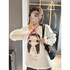 批发<b class='q'>纯棉</b>210克精梳精密印花秋季宽松长袖<b class='q'>T</b><b class='q'>恤</b>女