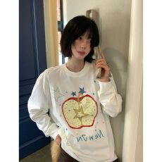 纯棉210克精梳精密印花秋季宽松长袖T恤女