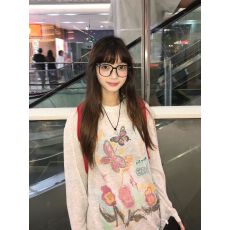 批发彩虹<b class='q'>棉麻</b>早秋打底衫 女印花慵懒风长袖<b class='q'>上衣</b>