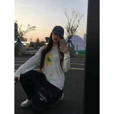批发纯棉210克精梳精密印花秋季宽松长袖T恤女