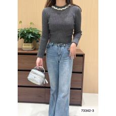 2025年秋冬季新款简约圆领麻花边领收腰百搭长袖上衣女