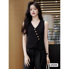 批发2026年春<b class='q'>夏季</b>新款法式气质简约V领斜排扣设计百搭背心上衣好看