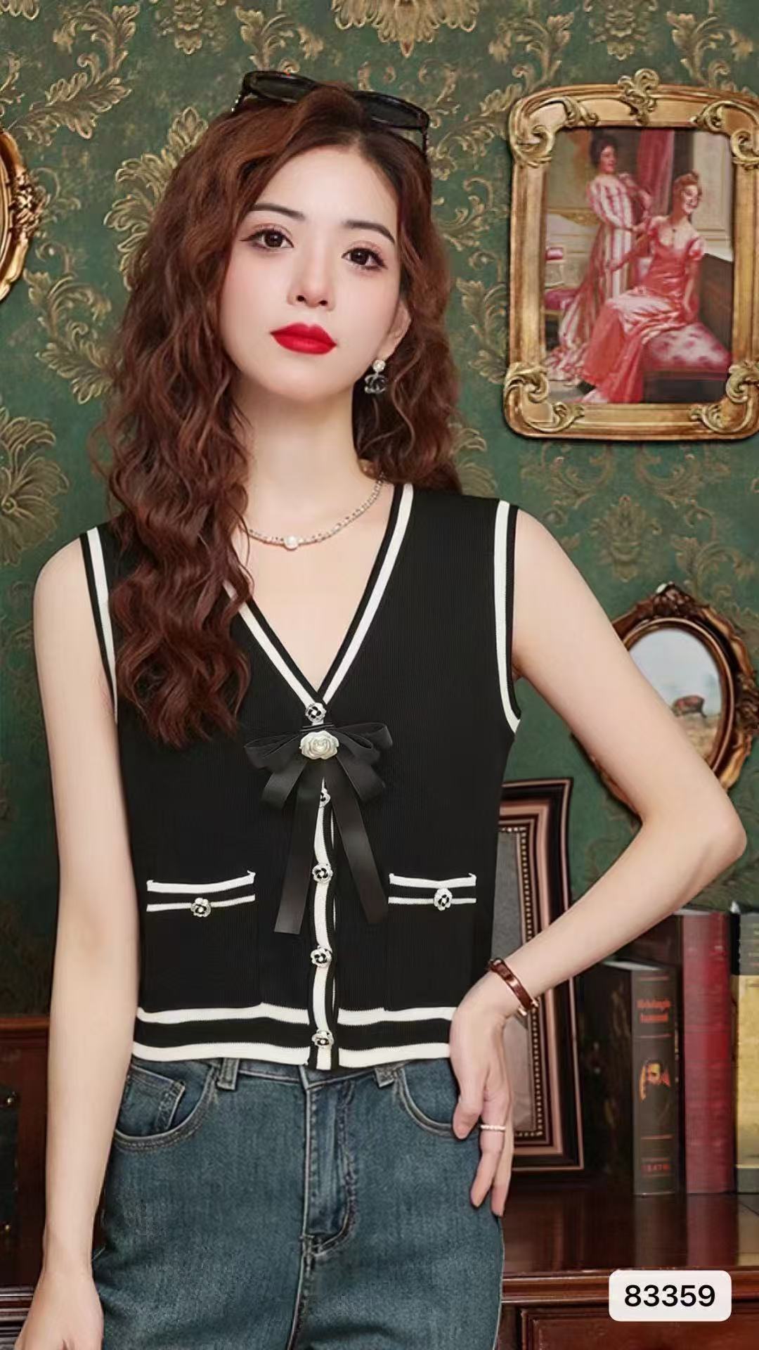 3 차원 꽃 민소매 니트 조끼 여성 2026 년 여름 새로운 작은 샤넬 스타일 달콤함 연령 감소 다용도 맨위