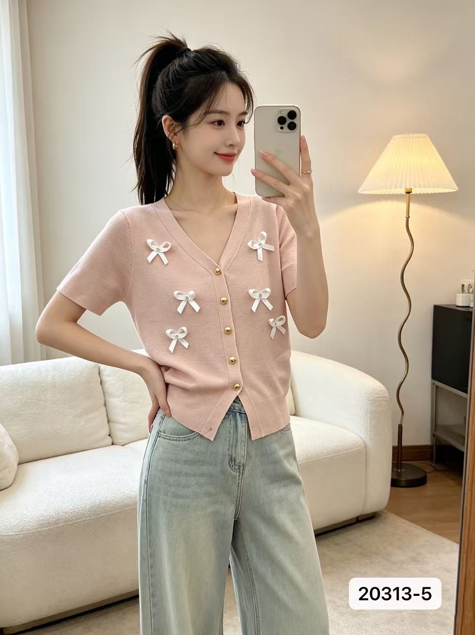 2026 년 여름 새로운 패션 작은 샤넬 스타일 V넥 나비 매듭 비즈 박기 허리 수축 오픈 가디건 반팔 다용도 맨위