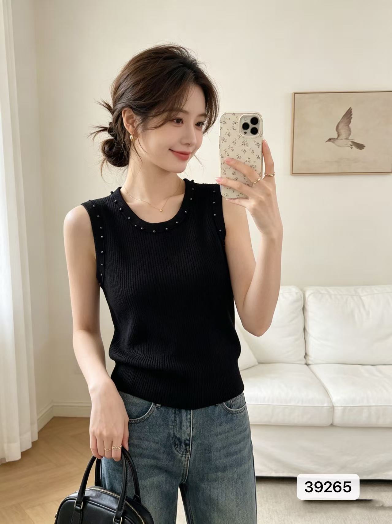 2026 년 여름 패션 한 부서 라운드 넥 비즈 박기 구덩이 기사 슬림해 보이는 다용도 풀오버 조끼 다용도 맨위