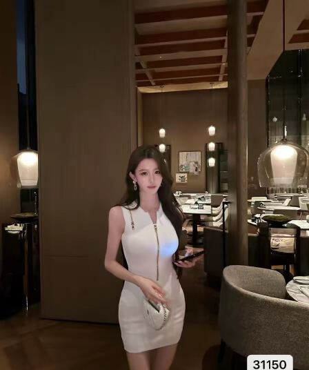 품격 지퍼 니트 조끼 여성 드레스 여름 한국 스타일 섹시함 순수한 욕망 바람 허리 수축 몸매 가꾸기 타이트 스커트 짧은 치마