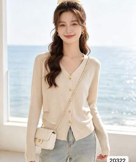 2026 년 가을 한국 스타일 새로운 배색 V넥 금속 버클 주름 허리 수축 슬림해 보이는 긴팔 오픈 가디건 다용도 맨위