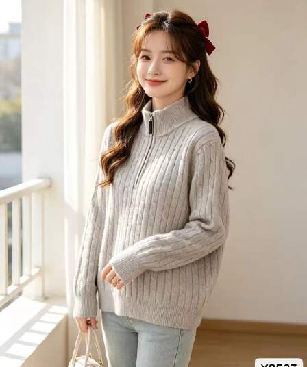 하프 지퍼 터틀넥 풀오버 2026 가을 겨울 새로운 한국 스타일 카디건 다용도 두꺼운 보온 니트 다용도 맨위