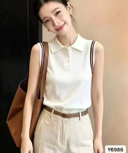 POLO 칼라 민소매 니트 조끼 여성 2026 년 여름 새로운 한국 스타일 배색 몸매 가꾸기 슬림해 보이는 다용도 맨위