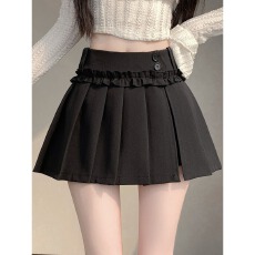 批发木耳边<b class='q'>白色</b>西装半身裙女夏季小个子高腰显瘦防走光a字百褶短裙裤