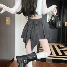 批发学院风蝴蝶结波点百褶裙女夏<b class='q'>蕾丝</b>花边不规则短裙显瘦a字半身裙