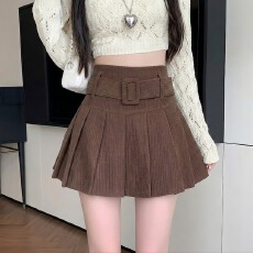 批发高腰A字灯芯绒短裙女2026秋冬新款<b class='q'>防走光</b>百褶裙减龄显瘦半身裙子