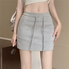 批发黑色辣妹抽绳半身裙女夏季新款胖mm大码显瘦裙子高腰a字包臀短裙