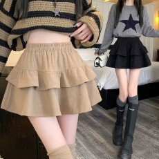 批发微胖大码灯芯绒半身裙女秋冬新款高腰显瘦小个子蛋糕蓬蓬短裙<b class='q'>裤子</b>