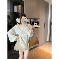 批发实拍实价~春<b class='q'>夏</b>新款圆领镂空提花宽松奶系设计感套头针织防晒上衣