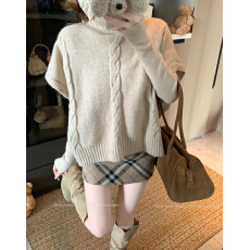 批发实拍实价~秋冬新款气质氛围麻花高领斗篷马甲长袖打底软糯两件套