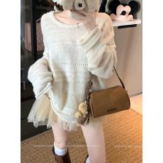 批发实拍实价~春<b class='q'>夏</b>新款圆领镂空提花宽松奶系设计感套头针织防晒上衣